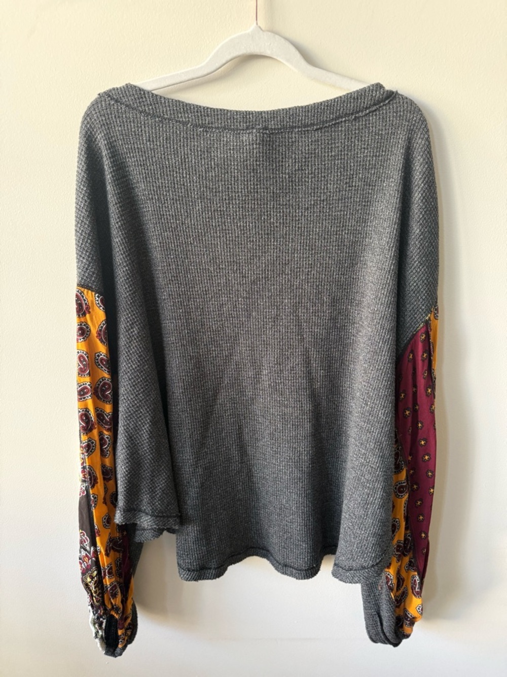 WE THE FREE Boho Patch-Sleeve Waffle Knit Top in Charcoal - Picture 4 of 4
